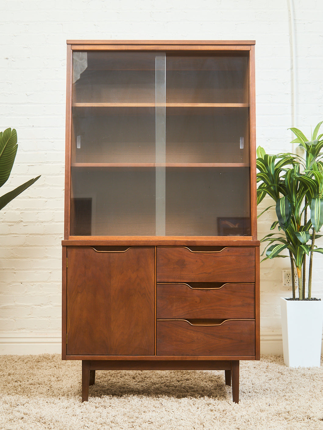 Mid-Century Walnut Hutch with Open Shelving