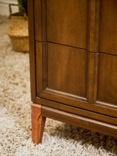Load image into Gallery viewer, Mid-Century Walnut Highboy Dresser with Brass Pulls
