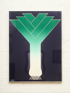 Will Wright (20th/21st c). Serigraph print on paper titled "Why" depicting a Y-shape in green against a blue background, 1976