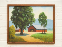 Load image into Gallery viewer, Crimson Barns Under Blue Skies Oil Painting
