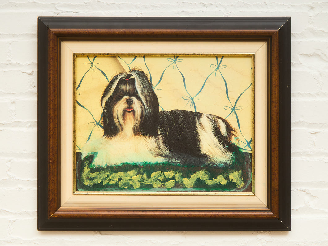 Regal Shih Tzu Portrait in Ribbon Wallpaper Setting