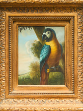 Load image into Gallery viewer, Antique Parrot Portrait Oil Painting Ornate Gilded Frame
