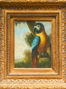 Antique Parrot Portrait Oil Painting Ornate Gilded Frame