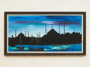 1970’s Sailboat Paintings in Blue Signed by E