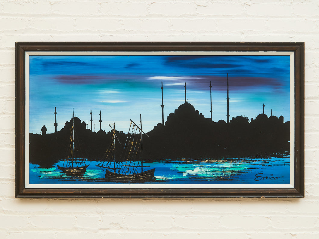 1970’s Sailboat Paintings in Blue Signed by E