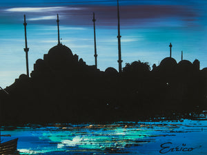 1970’s Sailboat Paintings in Blue Signed by E