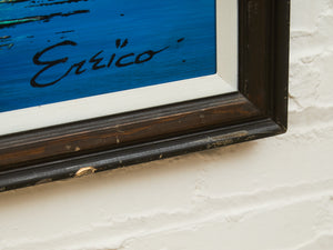 1970’s Sailboat Paintings in Blue Signed by E