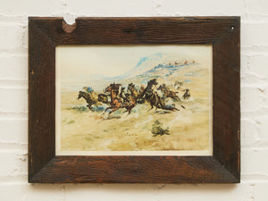 Western Art by Charles M. Russell with Thick wood Rustic Frame