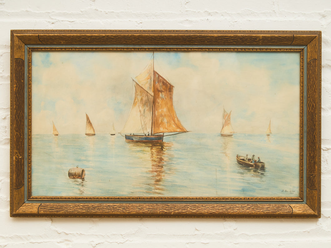 Gauche Sailboat Painting Signed