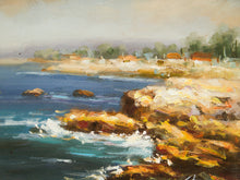 Load image into Gallery viewer, Vintage Coastal Seascape Oil Painting Textured Brushwork Wood Frame Signed
