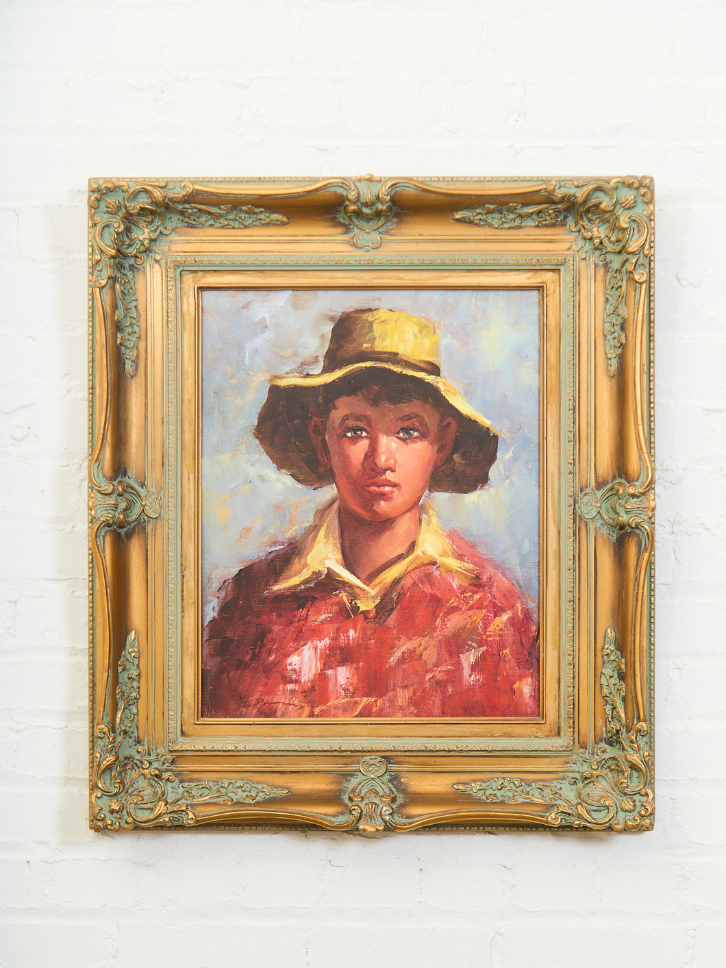 Mid Century Painting of Boy in Hat