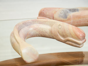 Hand-Carved Soapstone Fish Sculpture – Organic Modern 2 pieces