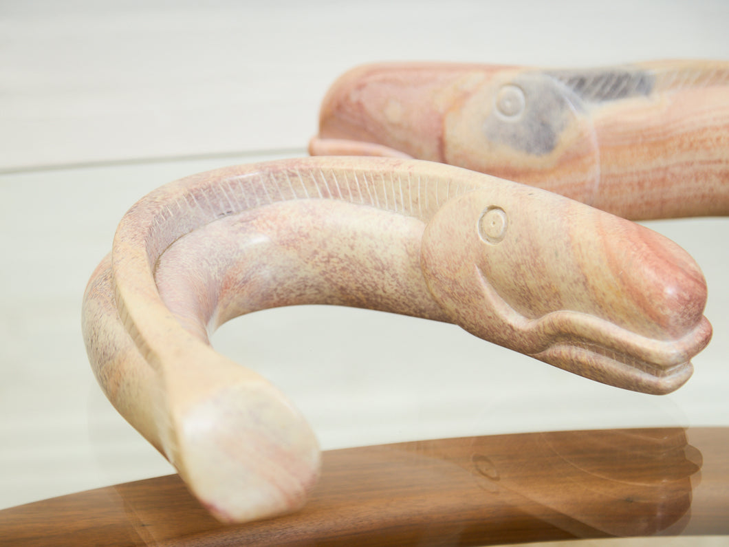 Hand-Carved Soapstone Fish Sculpture – Organic Modern 2 pieces