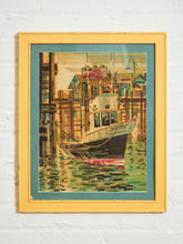 Load image into Gallery viewer, Mid Century Harbor Scene Mixed Media Painting
