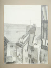 Load image into Gallery viewer, 1970s Pencil Drawing of European Rooftops Signed  K.R.

