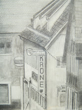 Load image into Gallery viewer, 1970s Pencil Drawing of European Rooftops Signed  K.R.

