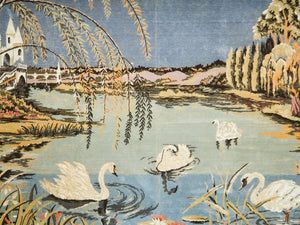 Swans Beneath the Willows Vintage Woven Tapestry