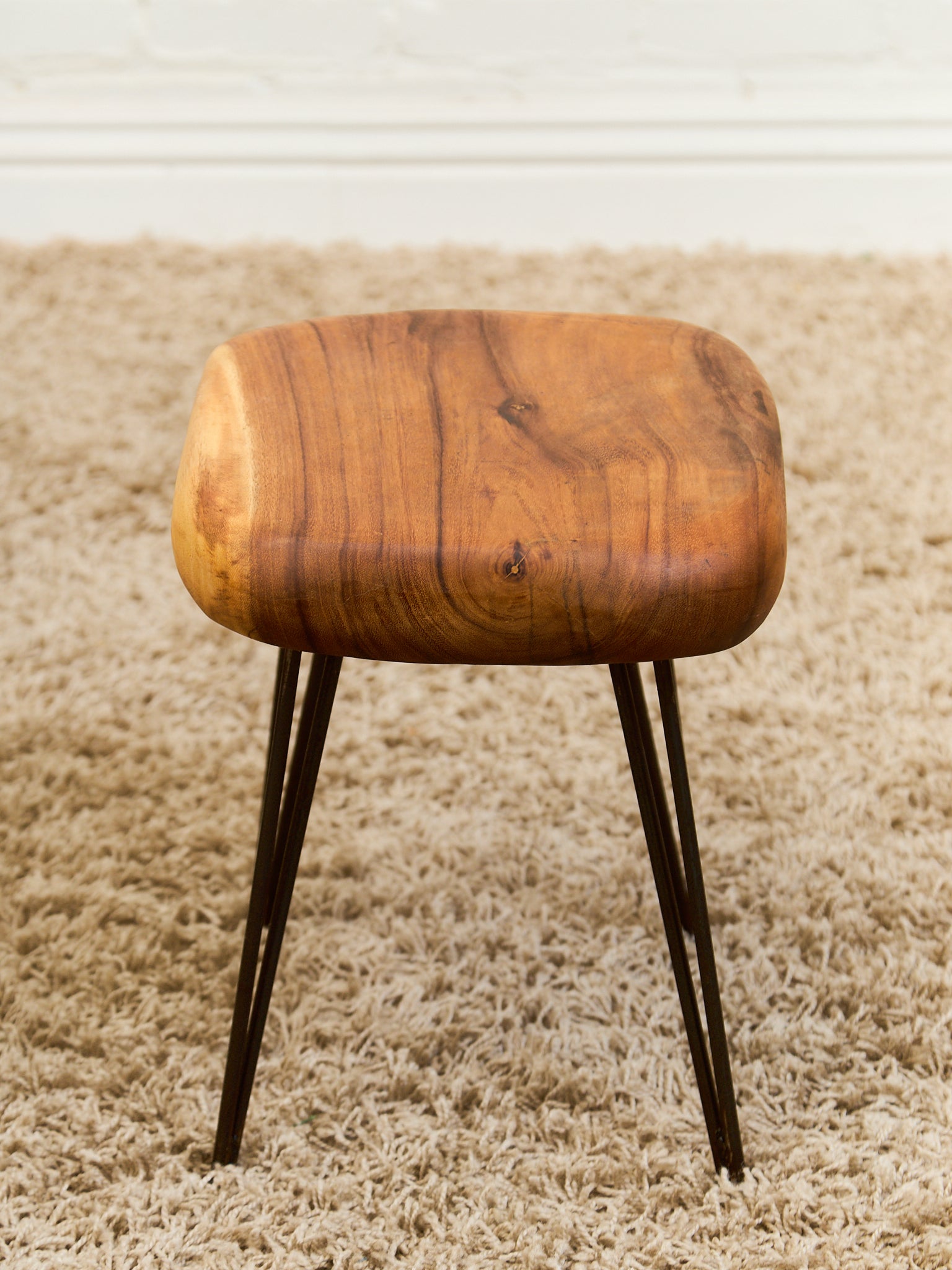 Mid-Century Modern Solid Wood Stool with Hairpin Legs – Sunbeam