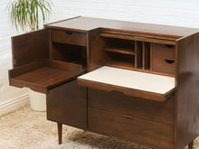 Load image into Gallery viewer, 1960s Mid Century Walnut Roll-Top Secretary Desk by Hooker
