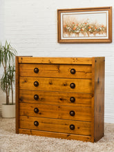 Load image into Gallery viewer, Mid-Century Pinewood Dresser with Black Pulls
