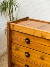 Load image into Gallery viewer, Mid-Century Pinewood Dresser with Black Pulls
