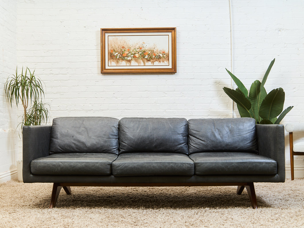 Leather Sofa with Sculptural base