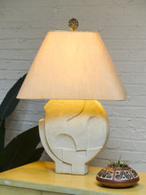 Load image into Gallery viewer, Sculptural Textured Ceramic Lamp with Linen Shade
