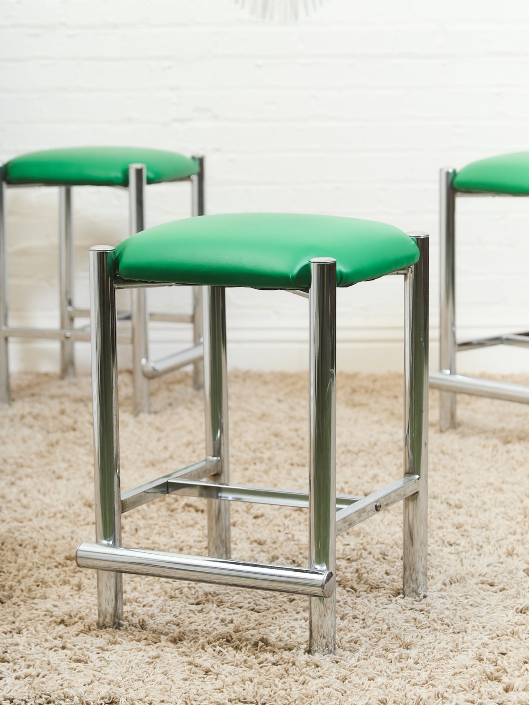 1970’s Chrome Kelly Green Stools