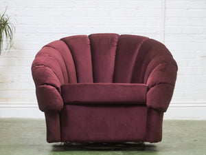Plum Velvet Art Deco Channel-Back Lounge Chair