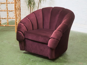 Plum Velvet Art Deco Channel-Back Lounge Chair