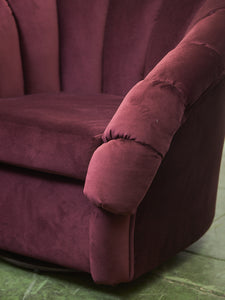 Plum Velvet Art Deco Channel-Back Lounge Chair