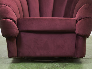 Plum Velvet Art Deco Channel-Back Lounge Chair