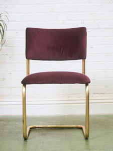 Set of Six Plum Velvet & Brass 70’s Deco Revival Dining Chairs