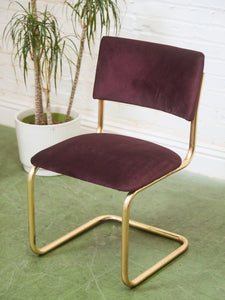 Set of Six Plum Velvet & Brass 70’s Deco Revival Dining Chairs