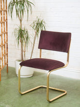 Load image into Gallery viewer, Set of Six Plum Velvet &amp; Brass 70’s Deco Revival Dining Chairs
