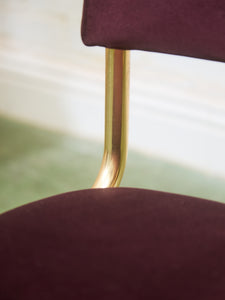 Set of Six Plum Velvet & Brass 70’s Deco Revival Dining Chairs