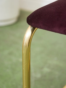 Set of Six Plum Velvet & Brass 70’s Deco Revival Dining Chairs