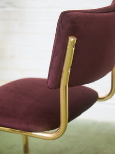 Set of Six Plum Velvet & Brass 70’s Deco Revival Dining Chairs
