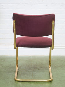 Set of Six Plum Velvet & Brass 70’s Deco Revival Dining Chairs
