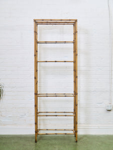 Hollywood Regency Brass Plated Metal Faux Bamboo Bookcase