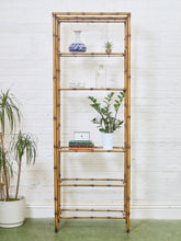 Load image into Gallery viewer, Hollywood Regency Brass Plated Metal Faux Bamboo Bookcase
