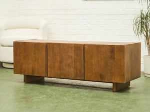 Minimalist Wood Leather Stone Console Cabinet