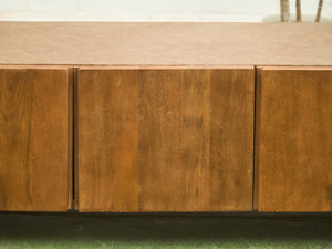 Minimalist Wood Leather Stone Console Cabinet
