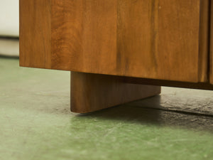 Minimalist Wood Leather Stone Console Cabinet