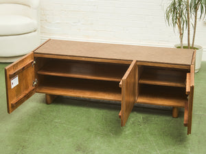 Minimalist Wood Leather Stone Console Cabinet