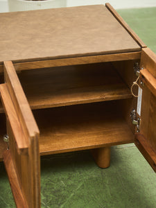 Minimalist Wood Leather Stone Console Cabinet