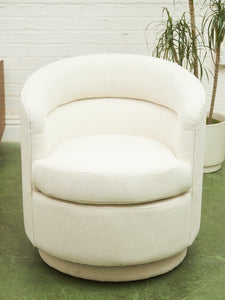 Barrel-Back Swivel Chair in Ivory Textured Bouclé