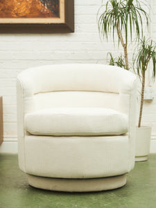 Barrel-Back Swivel Chair in Ivory Textured Bouclé