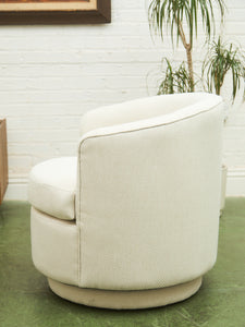 Barrel-Back Swivel Chair in Ivory Textured Bouclé
