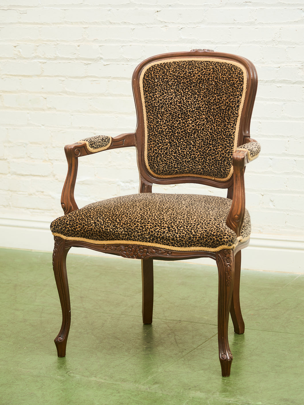 Louis XV-Style Leopard Velvet Armchair